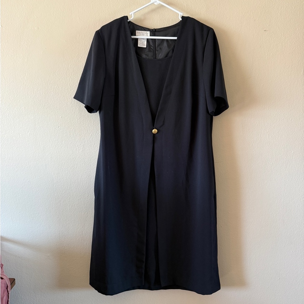 Vintage Worthington Layered Mock Jacket Dress Midi LBD Work Wear Size 14W